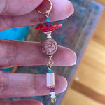 Bird Pendant - Carved Agate - Peach Moonstone, Pearl, Turquoise and Ruby - Gold Filled - Handmade