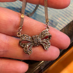 Ribbon Necklace - Marcasite - Sterling Silver - Vintage