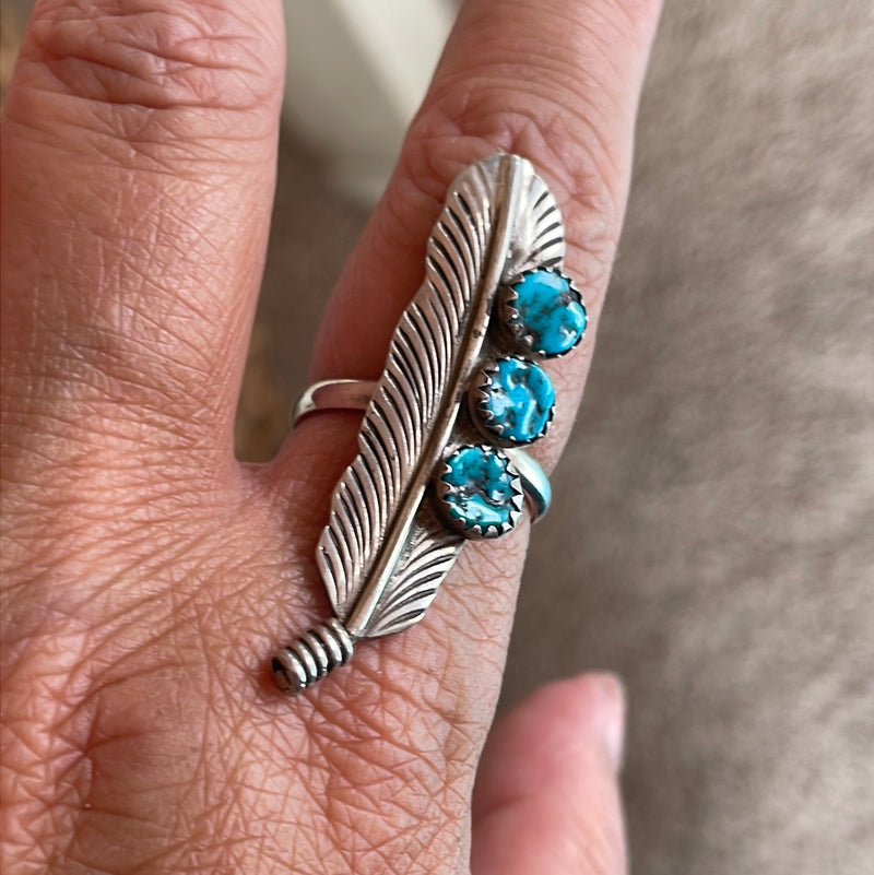 Turquoise Leaf Ring - Sterling Silver