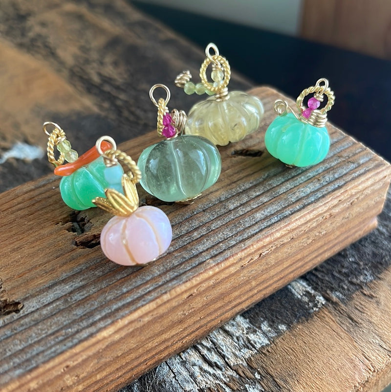 Pumpkin Pendants - Gemstone Carved - Gold Filled - Handmade