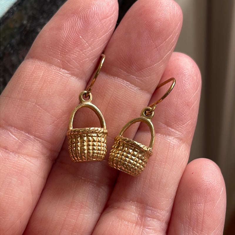 Basket Earrings - 14k Gold - Vintage