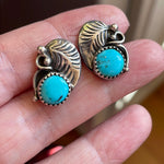 Turquoise Leaf Earrings - Sterling Silver - Vintage