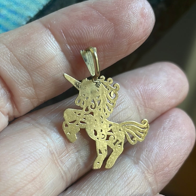 Unicorn Pendant - Filigree - 14k Gold - Vintage