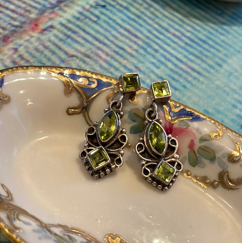 Peridot Earrings - Sterling Silver - Vintage