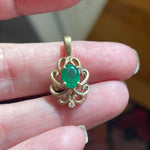 Emerald Diamond Flourish Pendant - 14k Gold - Vintage