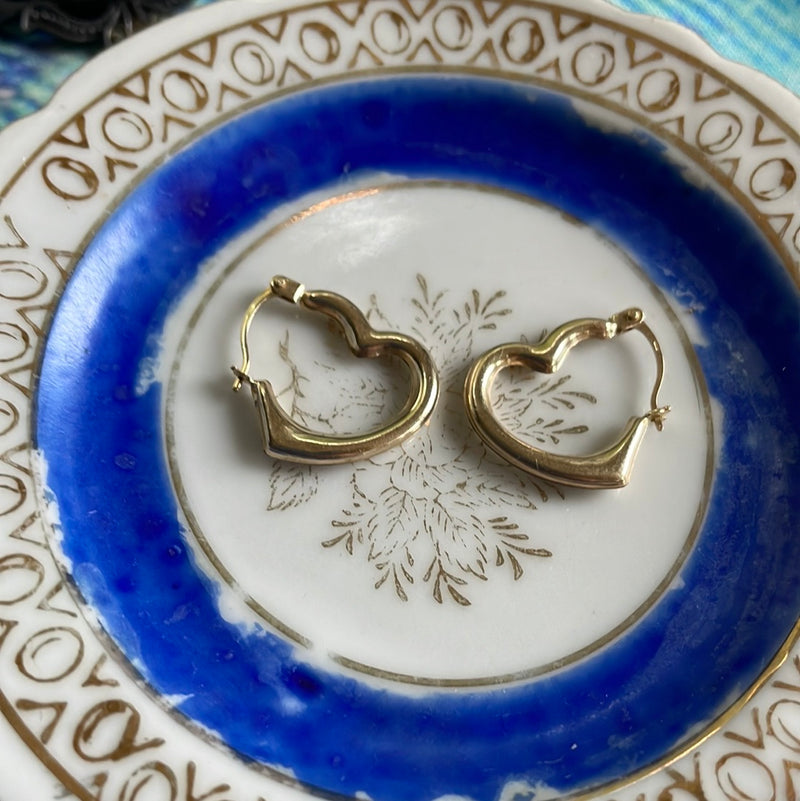 Heart Hoop Earrings - 10k Gold - Vintage