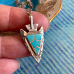 Turquoise Arrowhead Pendant - Sterling Silver - Vintage