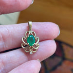 Emerald Diamond Flourish Pendant - 14k Gold - Vintage