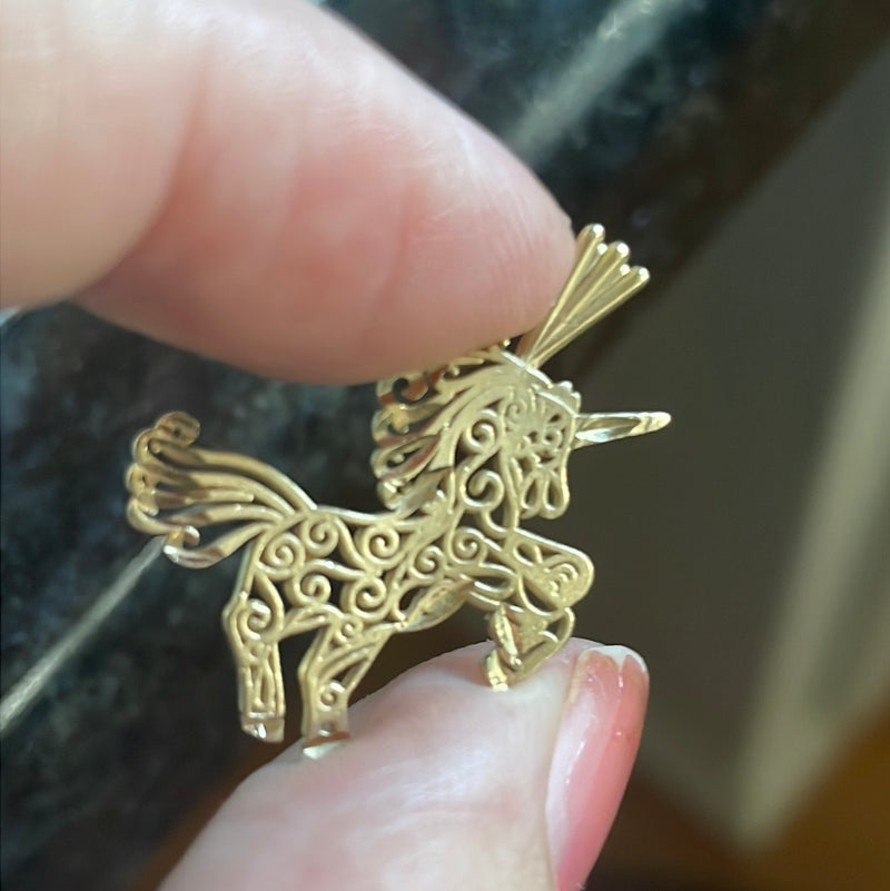 Unicorn Pendant - Filigree - 14k Gold - Vintage