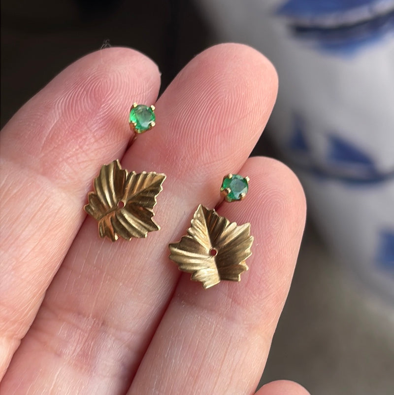 Emerald Leaf Earrings - 14k Gold Leaf Enhancers - 10k Gold Enhancers - Vintage