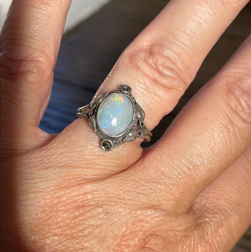 Opal Ring - Arts & Crafts Era - Sterling Silver - Antique