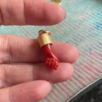 Carved Coral Figa Pendant - 18k Gold - Vintage