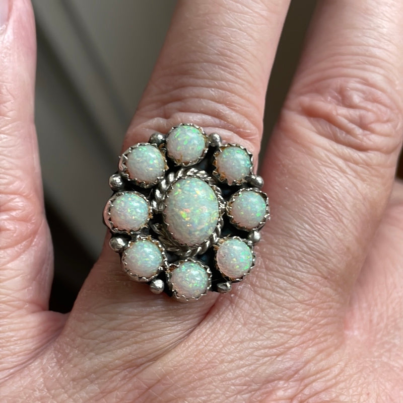Opal Cluster Ring - Sterling Silver - Vintage