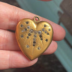 Shooting Star Heart Locket - Gold Filled - Antique