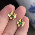 Emerald Leaf Earrings - 14k Gold Leaf Enhancers - 10k Gold Enhancers - Vintage