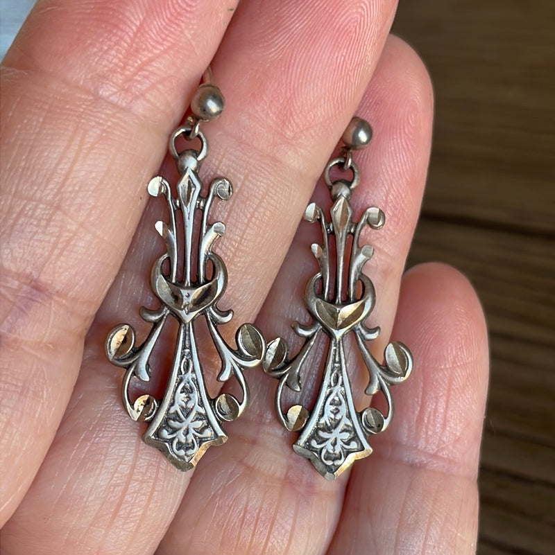 Ornate Earrings - Sterling Silver - Vintage