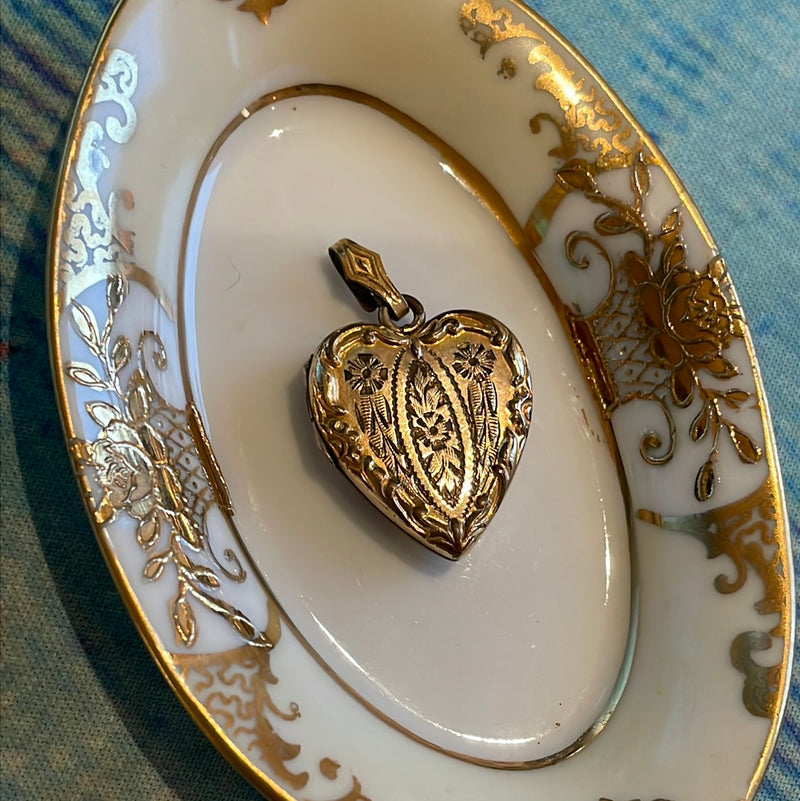 Engraved Heart Locket - Gold Filled - Vintage