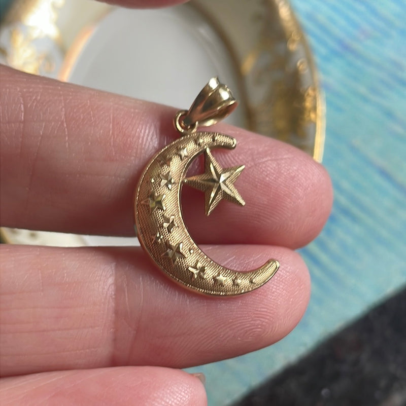 Moon Star Pendant - 10k Gold - Vintage