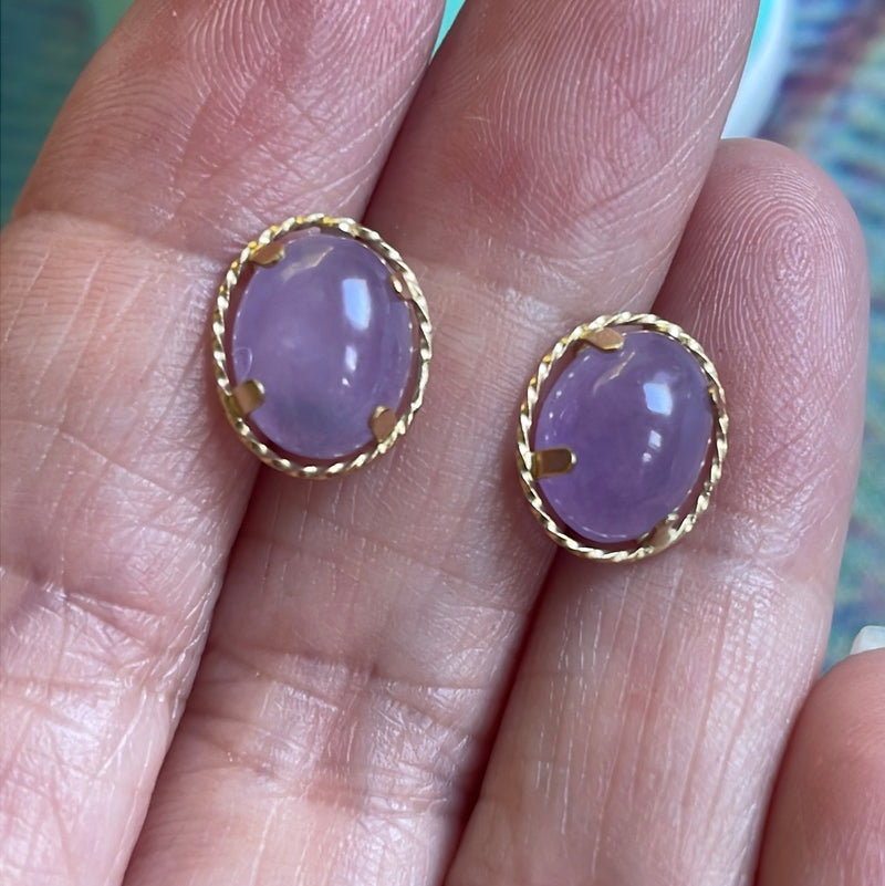 Lavender Jade Earrings - 14k Gold - Vintage