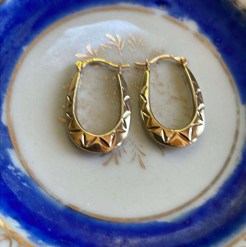 Geometric Hoop Earrings - 10k Gold - Vintage