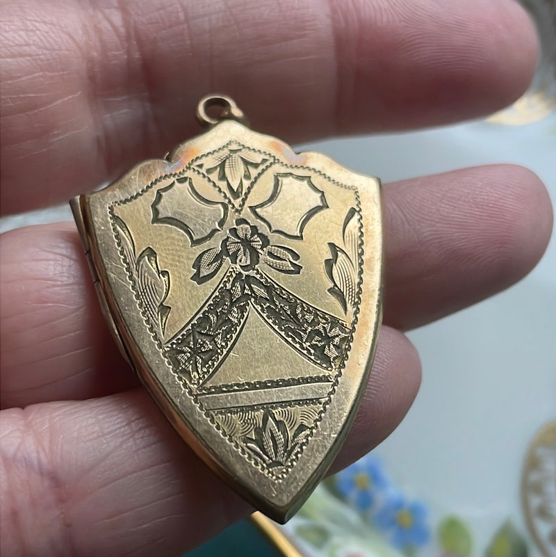 Shield Locket - Gold Filled - Antique