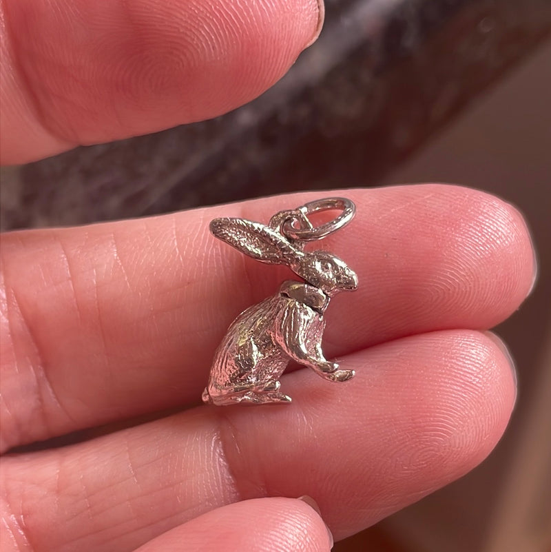 Rabbit Charm - Moveable Head - Sterling Silver - Vintage