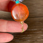Antique Agate Pendant - Bronze Moon Drop - Turquoise- Handmade
