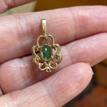 Emerald Diamond Flourish Pendant - 14k Gold - Vintage
