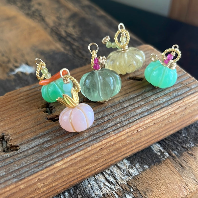 Pumpkin Pendants - Gemstone Carved - Gold Filled - Handmade