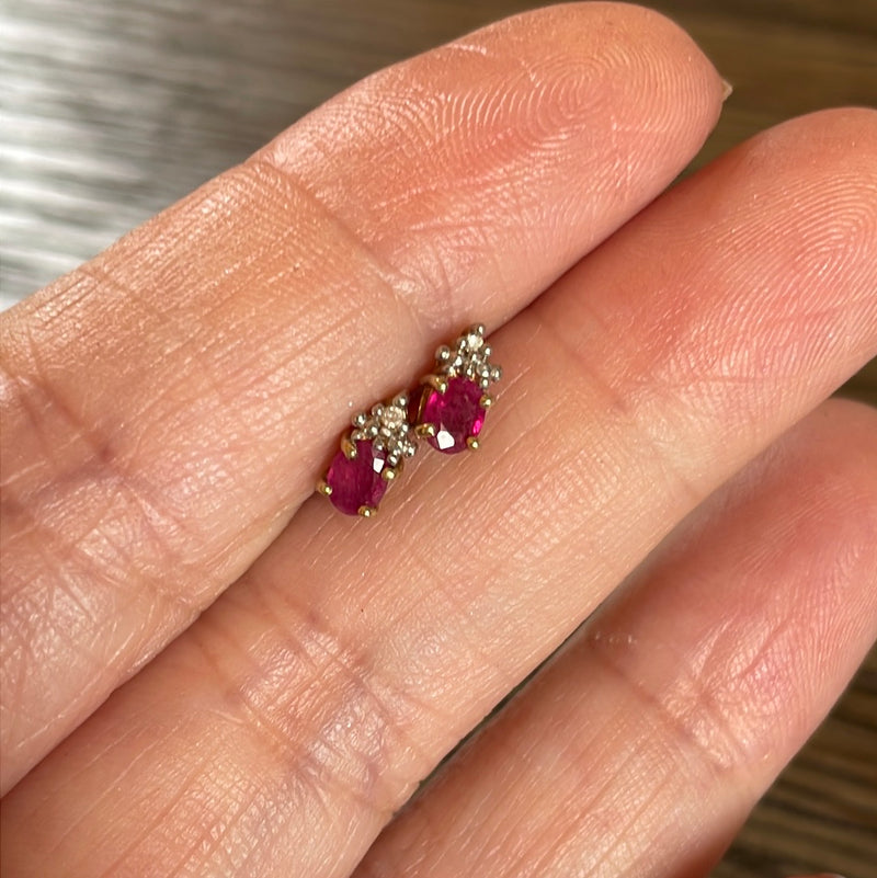 Ruby Earrings - Diamond - 10k Gold - Vintage