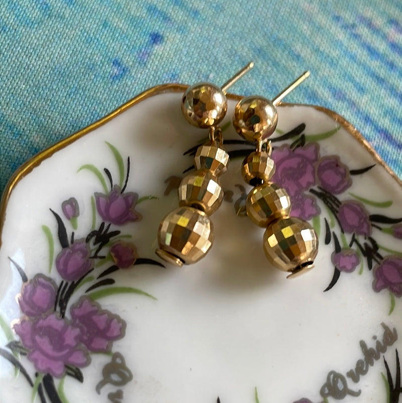 Gold Orb Drop Earrings - 14k Gold - Vintage