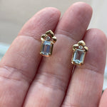 Aquamarine Earrings - Emerald Cut - Diamond - 14k Gold - Vintage