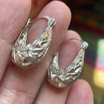 Ornate Hoop Earrings - Filigree - Sterling Silver Hoops - Vintage