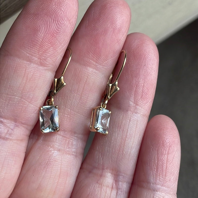 Aquamarine Earrings - Emerald Cut - 14k Gold - Vintage