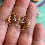 Moon Star Drop Earrings - 14k Gold - Vintage