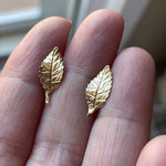 Engraved Leaf Earrings  - 14k Gold - Vintage