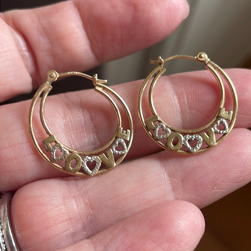 Love Gold Hoop Earrings - 10k Gold - Vintage