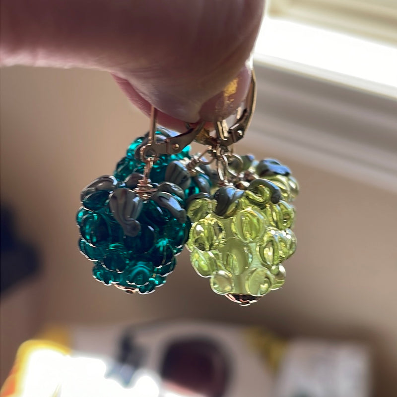 Berry Earrings - Green Hues - Gold Filled - Handmade
