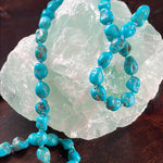 Turquoise Hand Knotted Necklace - Silk Cord - 14k Gold - Handmade