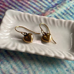 Tiny Puffy Heart Earrings - 14k Gold - Vintage