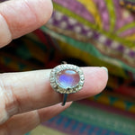 Moonstone Diamond Halo Ring - 14k White Gold - Vintage