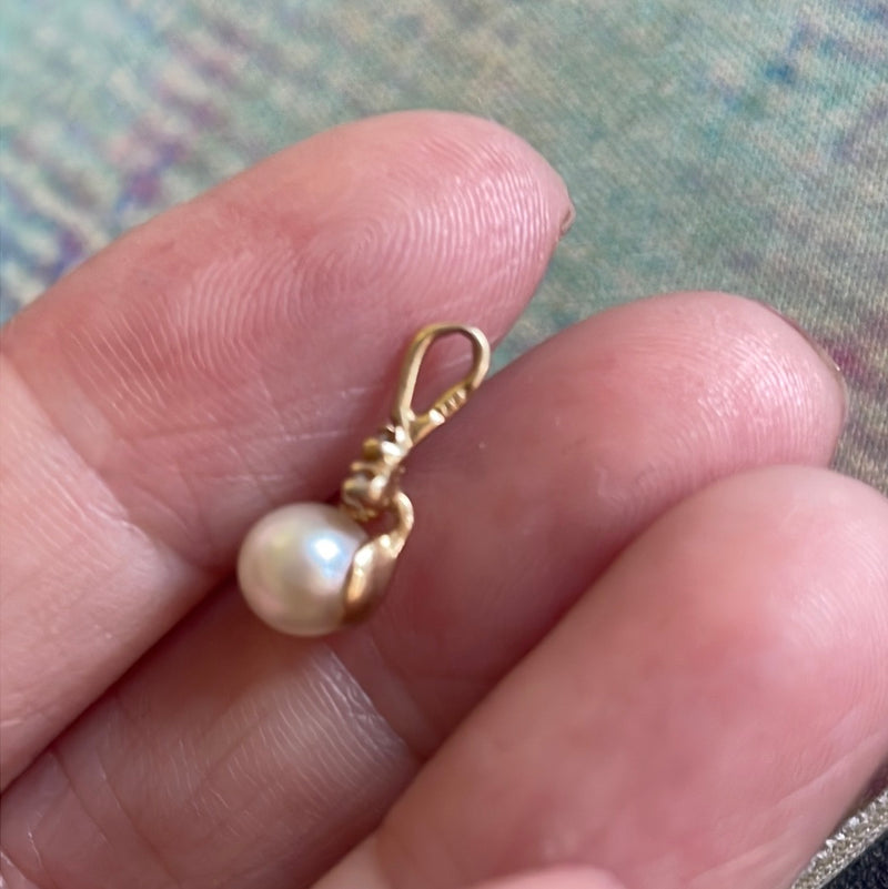 Pearl Diamond Pendant - 14k Gold - Vintage