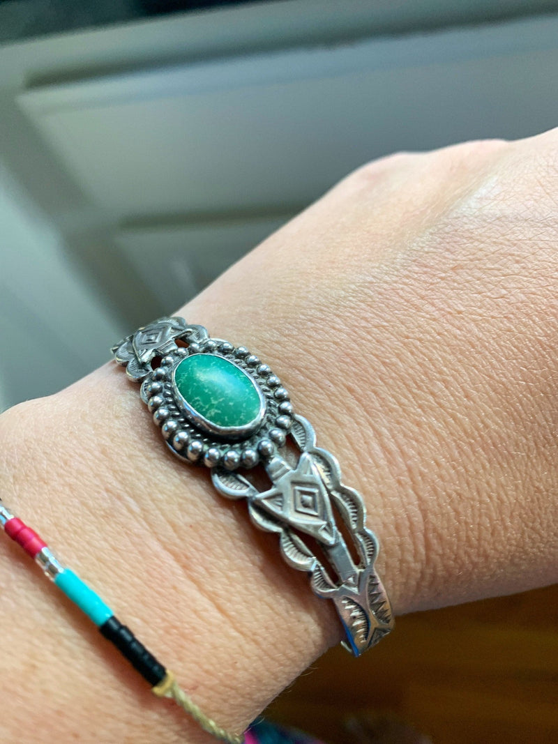 Turquoise Cuff - Sterling Silver - Native American - Vintage - Harvey Era