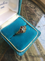Garnet Moonstone Flower Ring - 15k Gold - Vintage