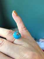 Turquoise Enamel Ring - Diamond - 9K Gold - Stickpin Conversion Ring - Wedding Jewelry - Vintage