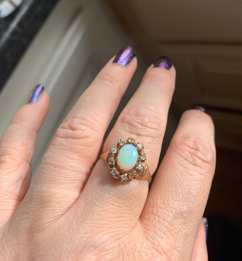 Beautiful ~ Opal & Diamond Ring – Fancy Flea Antiques