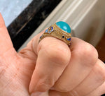 Turquoise Ring - Enamel Vermeil - Chinese Import - Sterling Silver - Vintage