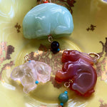 Carved Rabbit Pendant - Jade, Garnet, Coral Turquoise- Gold Filled Findings - Love Vintage Paris
