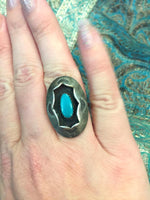 Turquoise Shadowbox Ring - Sterling Silver - Vintage