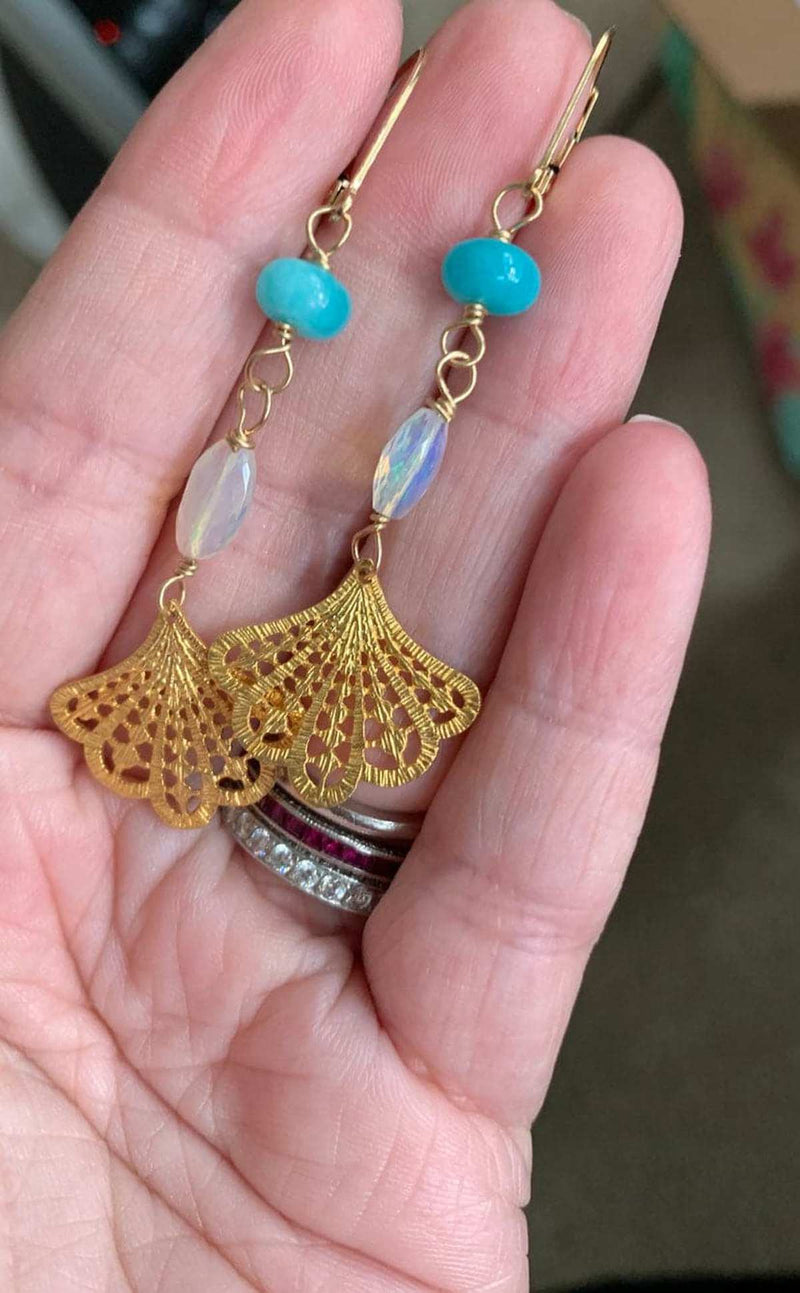Opal Vermeil Earrings - Amazonite - Gold Filled - Artisan - Handmade